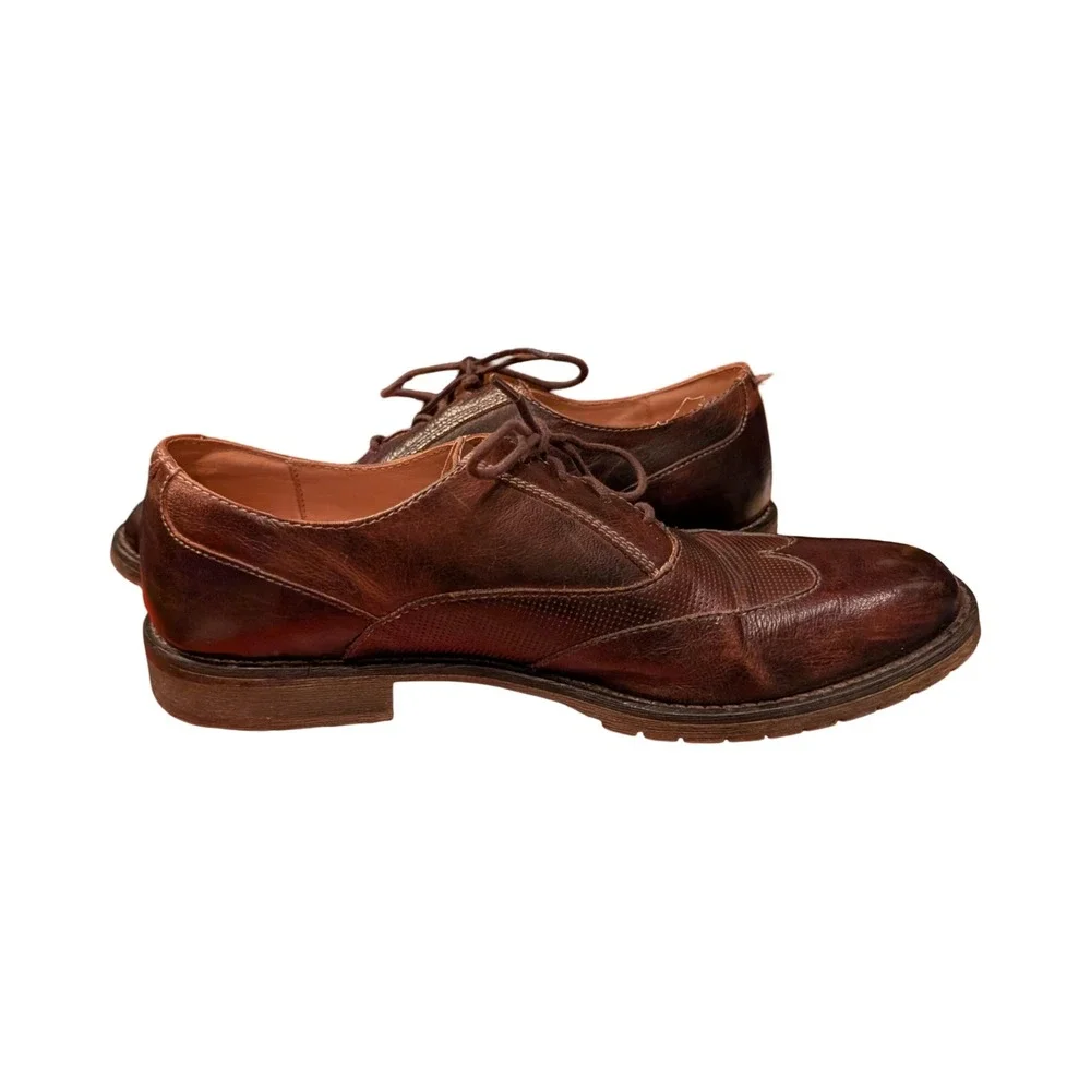 Bed Stu Mens Brown Distressed Leather Wingtip Oxford Shoes Lug Sole Size 10‎